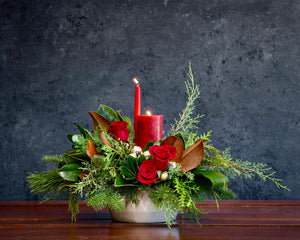 Holiday Centerpiece with Red Candle
