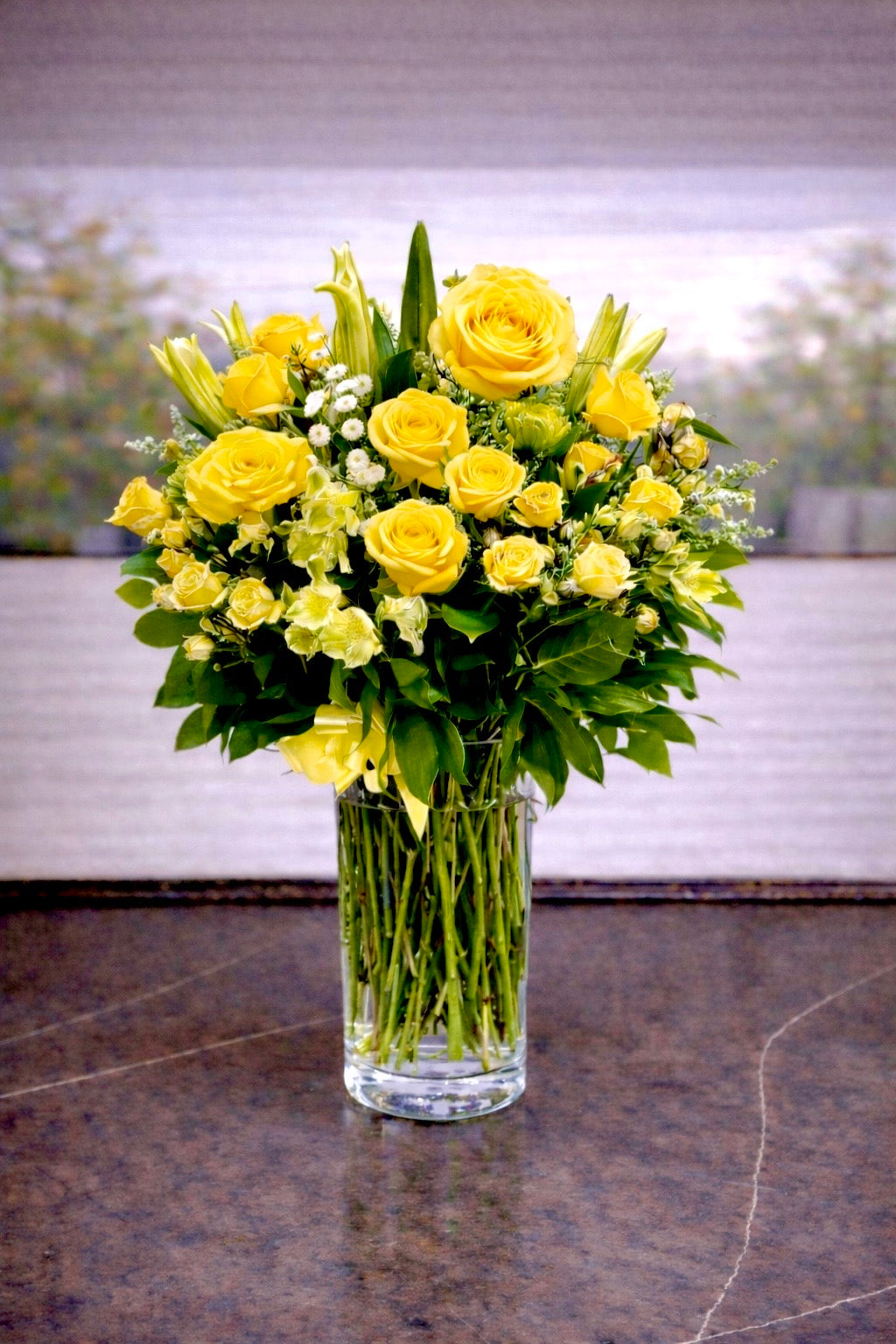 Sunshine Radiance - Premium Yellow Rose & Lily Bouquet